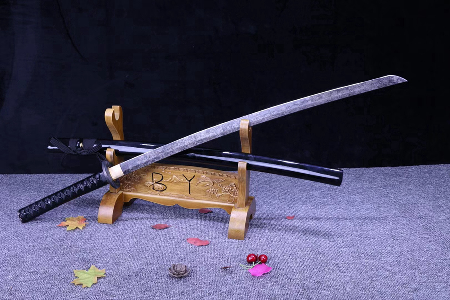 三色铜“青龙刀盘”武士刀（黑檀
