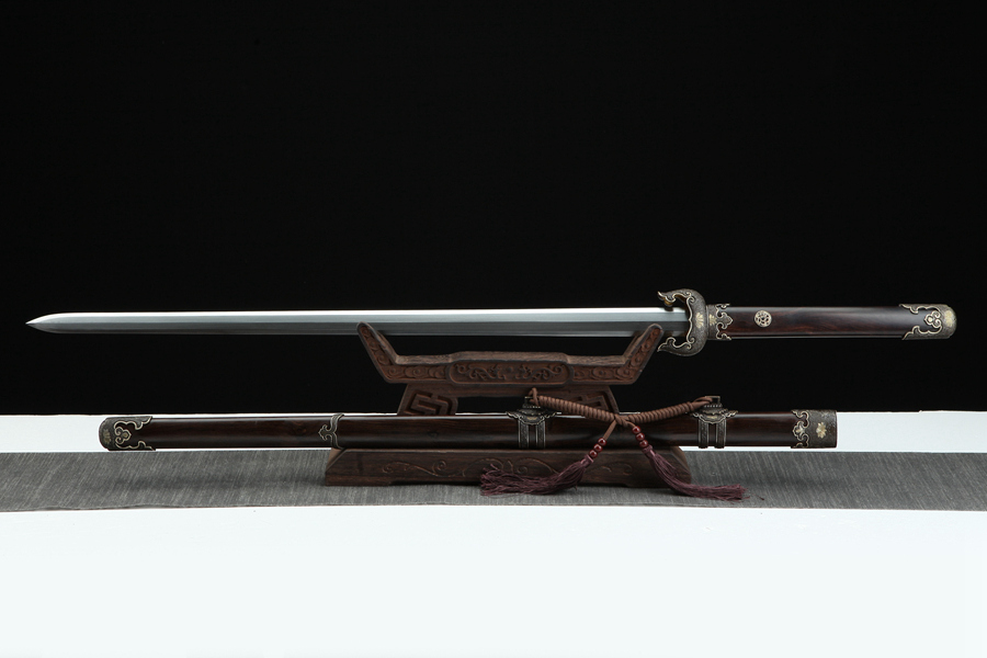 三色铜“青龙刀盘”武士刀（黑檀
