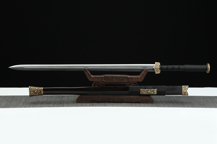 三色铜“青龙刀盘”武士刀（黑檀