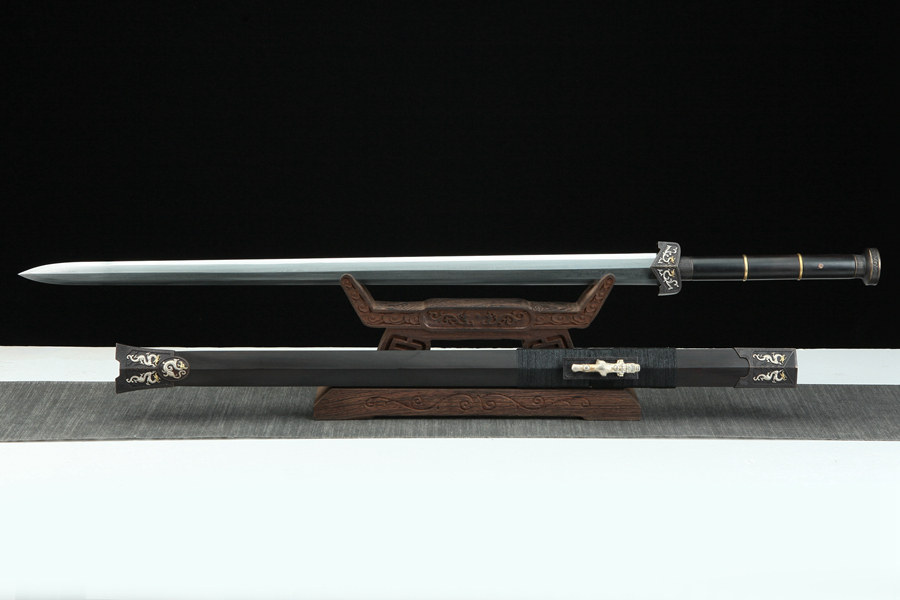 三色铜“青龙刀盘”武士刀（黑檀