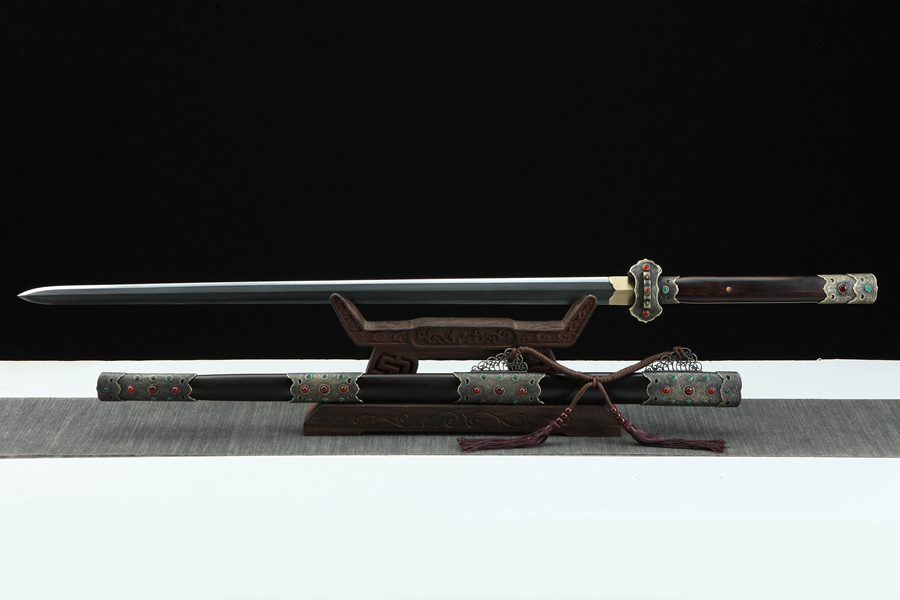 三色铜“青龙刀盘”武士刀（黑檀