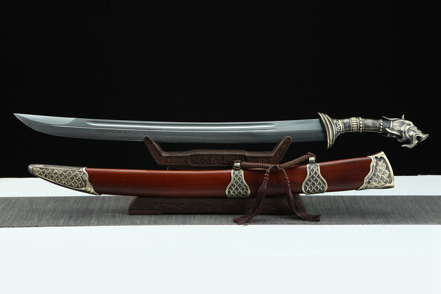 三色铜“青龙刀盘”武士刀（黑檀
