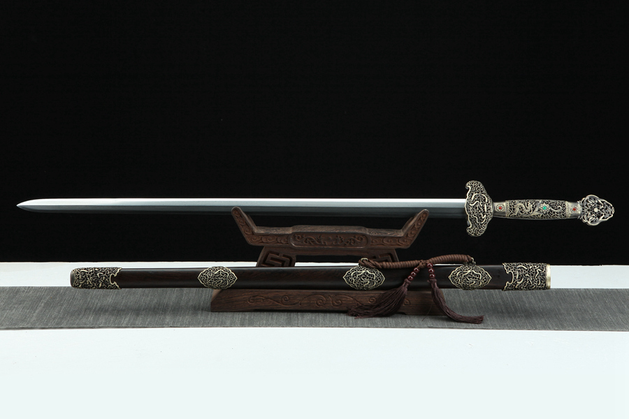 三色铜“青龙刀盘”武士刀（黑檀