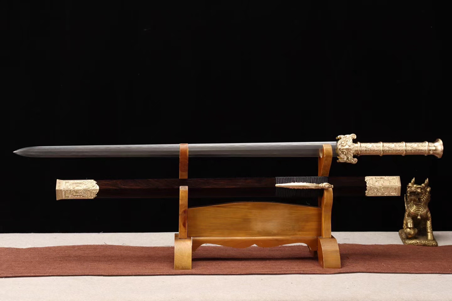 三色铜“青龙刀盘”武士刀（黑檀