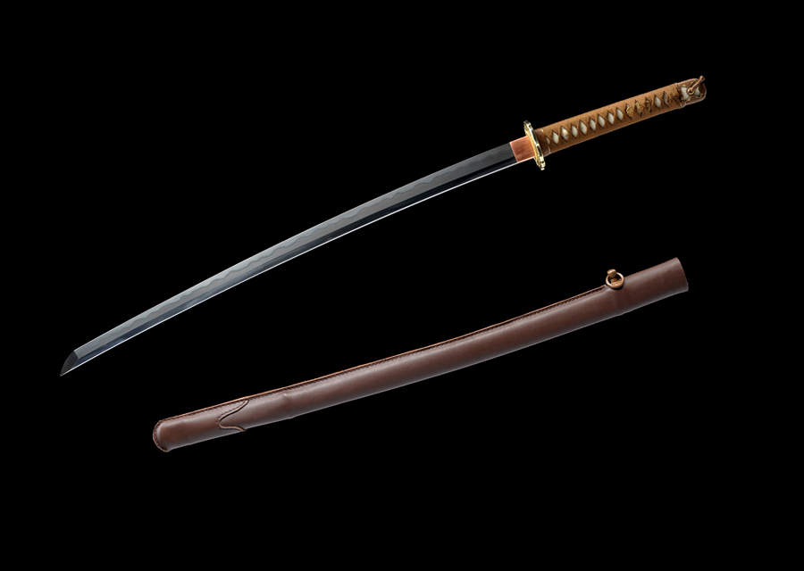 三色铜“青龙刀盘”武士刀（黑檀