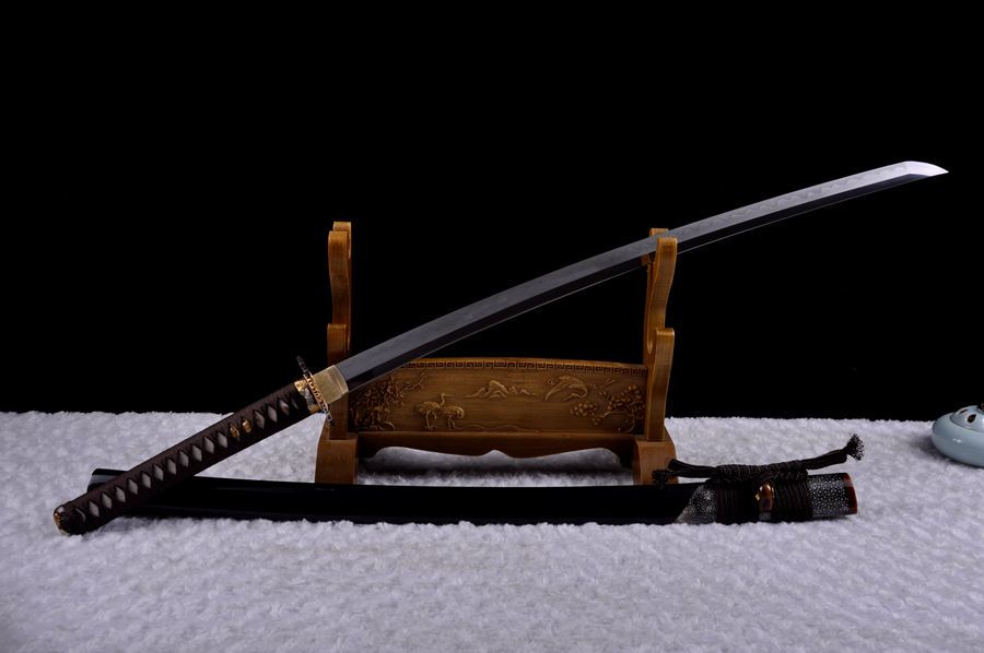 三色铜“青龙刀盘”武士刀（黑檀
