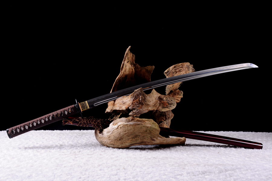 三色铜“青龙刀盘”武士刀（黑檀