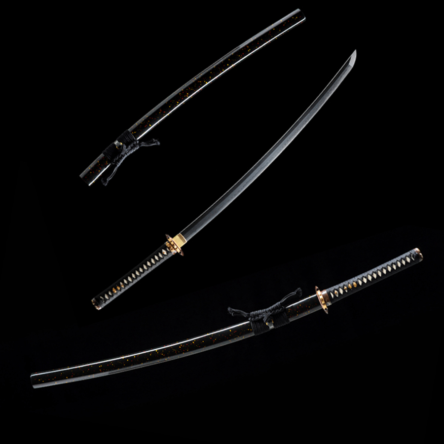 三色铜“青龙刀盘”武士刀（黑檀