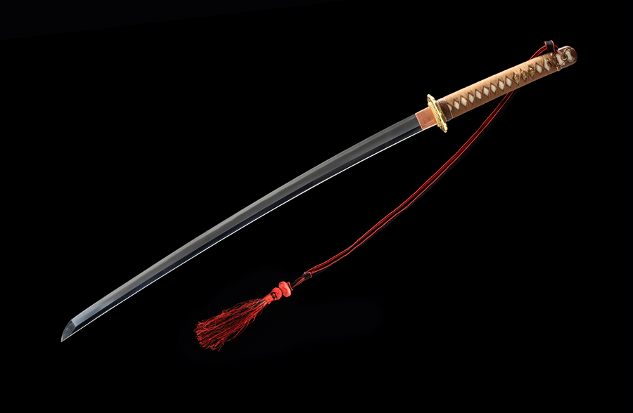 三色铜“青龙刀盘”武士刀（黑檀