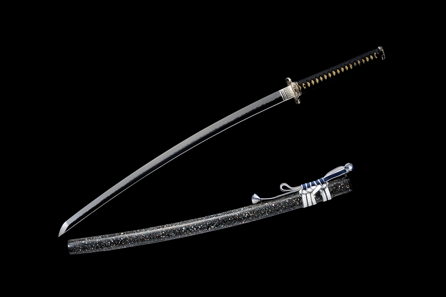 三色铜“青龙刀盘”武士刀（黑檀