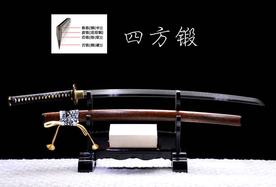 三色铜“青龙刀盘”武士刀（黑檀