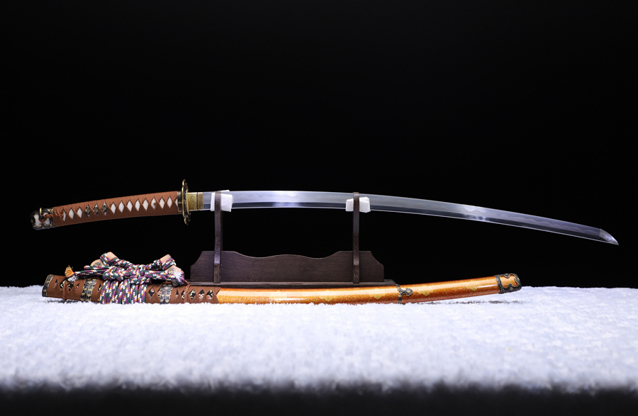 三色铜“青龙刀盘”武士刀（黑檀