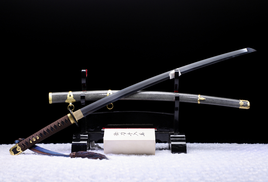 三色铜“青龙刀盘”武士刀（黑檀