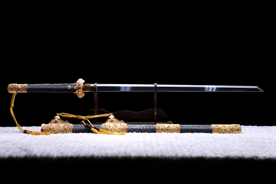 三色铜“青龙刀盘”武士刀（黑檀