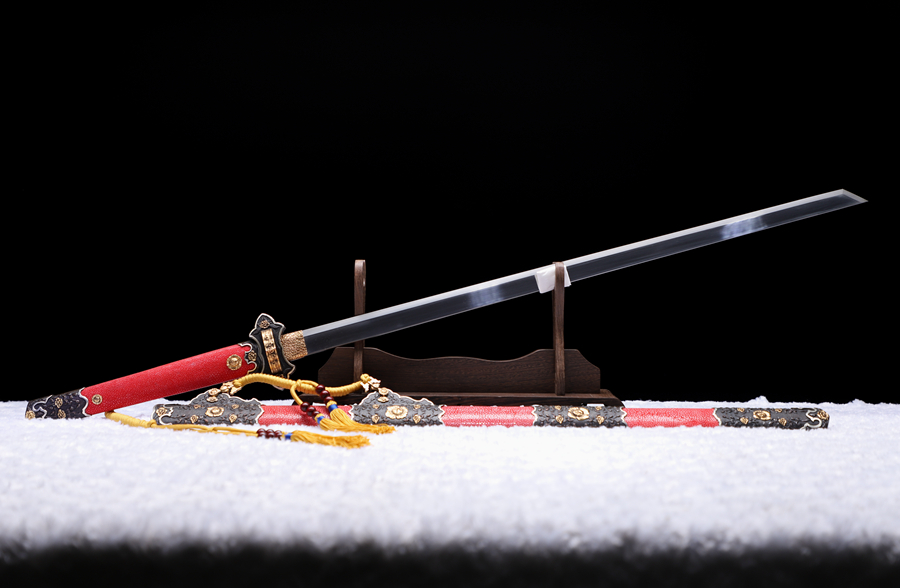 三色铜“青龙刀盘”武士刀（黑檀