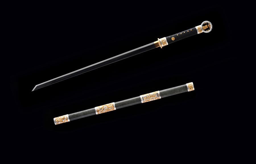 三色铜“青龙刀盘”武士刀（黑檀