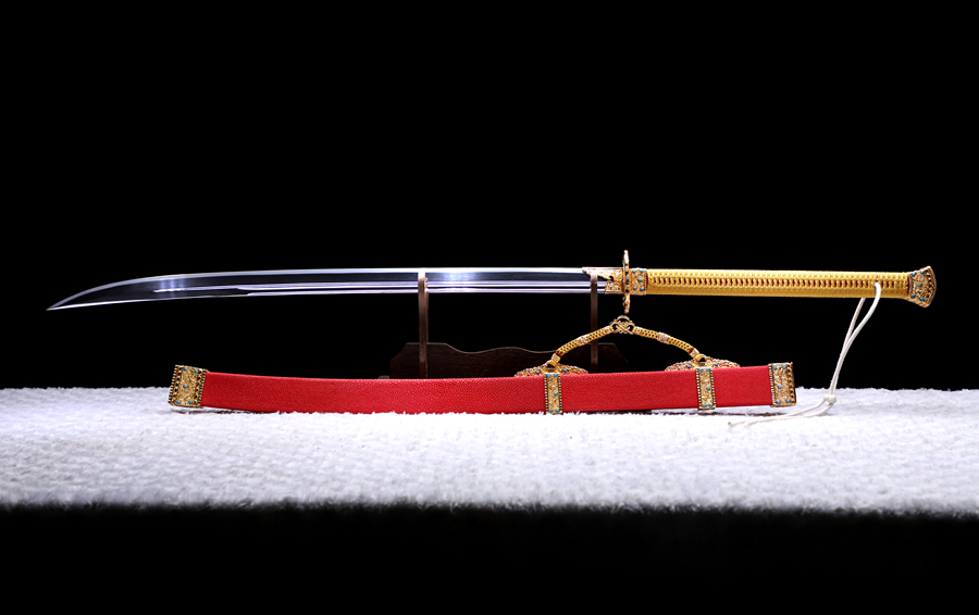 三色铜“青龙刀盘”武士刀（黑檀