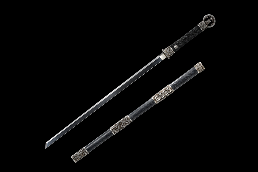 三色铜“青龙刀盘”武士刀（黑檀