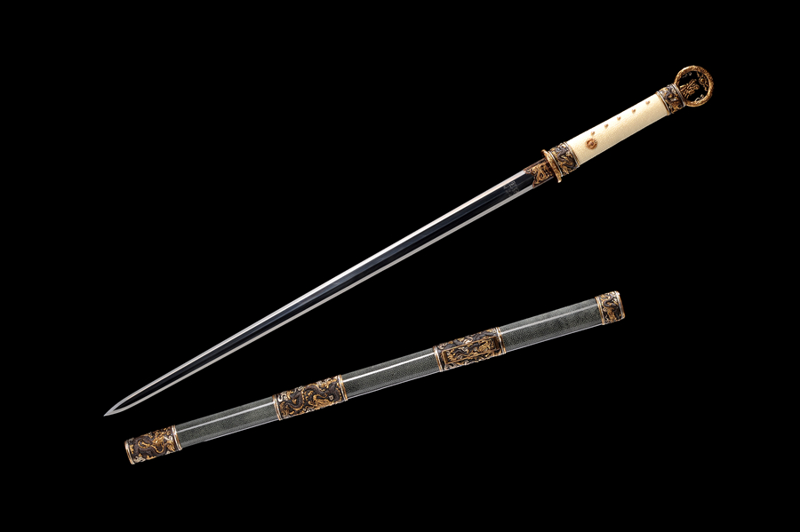三色铜“青龙刀盘”武士刀（黑檀