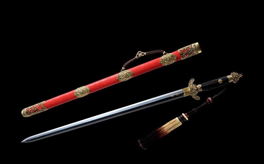 三色铜“青龙刀盘”武士刀（黑檀
