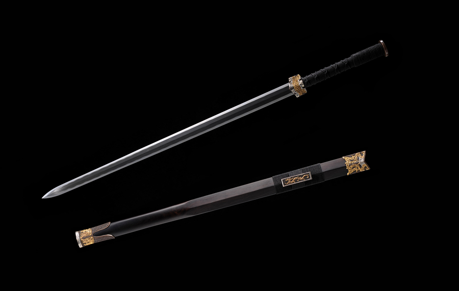 三色铜“青龙刀盘”武士刀（黑檀