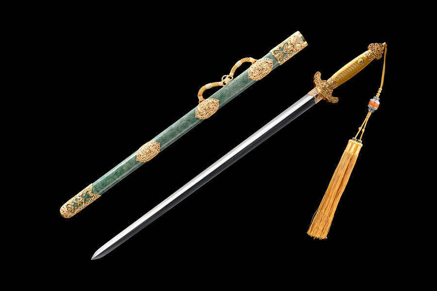 三色铜“青龙刀盘”武士刀（黑檀