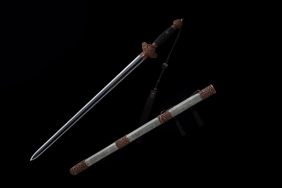 三色铜“青龙刀盘”武士刀（黑檀