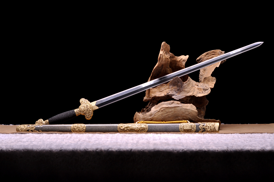 三色铜“青龙刀盘”武士刀（黑檀