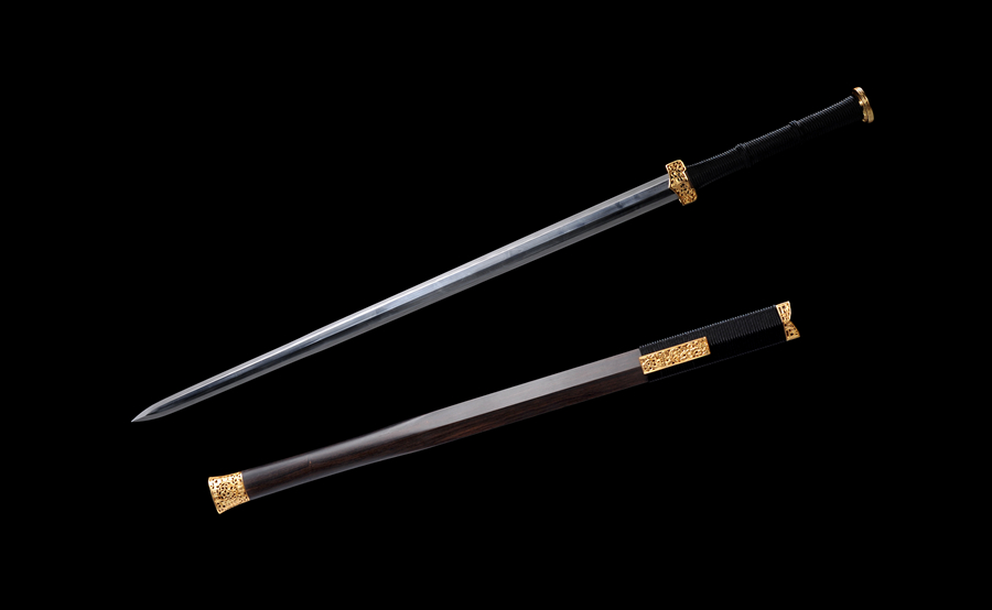 三色铜“青龙刀盘”武士刀（黑檀