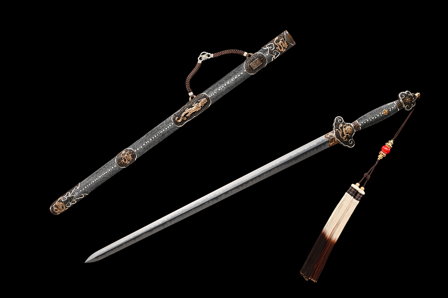 三色铜“青龙刀盘”武士刀（黑檀