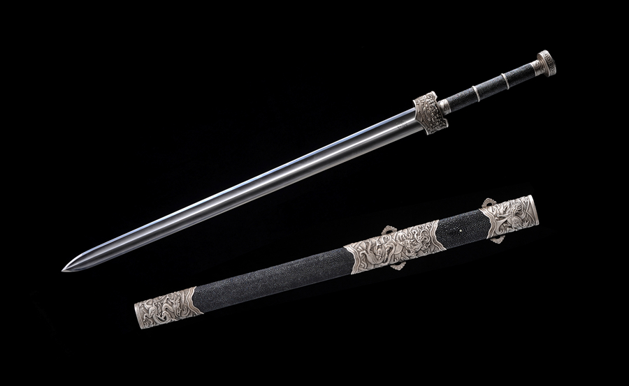 三色铜“青龙刀盘”武士刀（黑檀