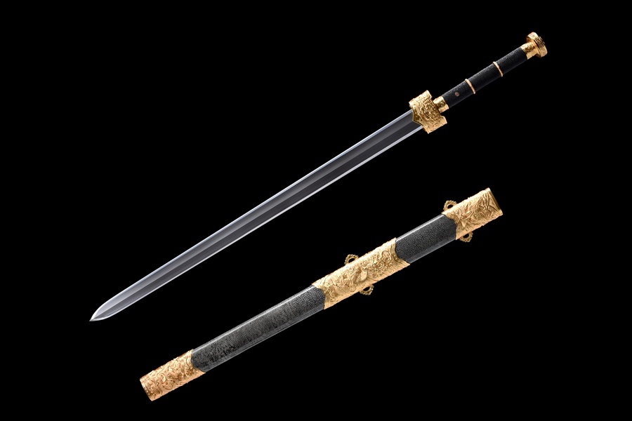 三色铜“青龙刀盘”武士刀（黑檀