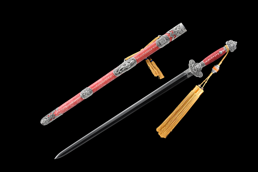 三色铜“青龙刀盘”武士刀（黑檀