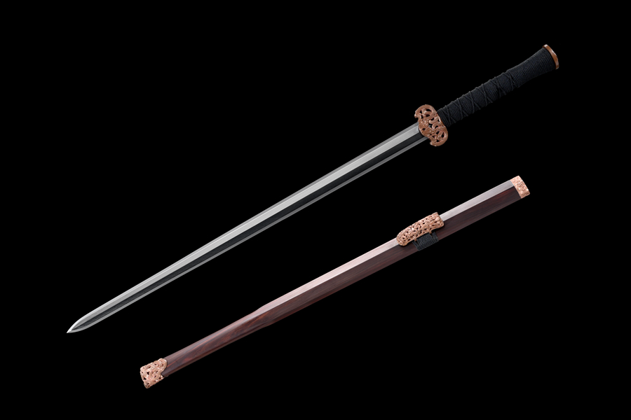 三色铜“青龙刀盘”武士刀（黑檀
