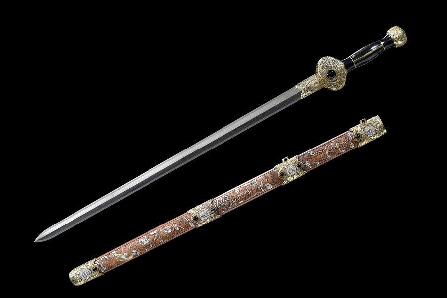 三色铜“青龙刀盘”武士刀（黑檀