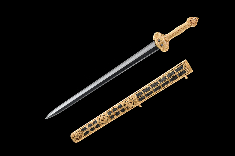 三色铜“青龙刀盘”武士刀（黑檀