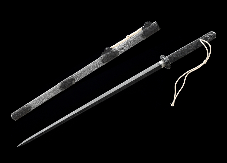 三色铜“青龙刀盘”武士刀（黑檀