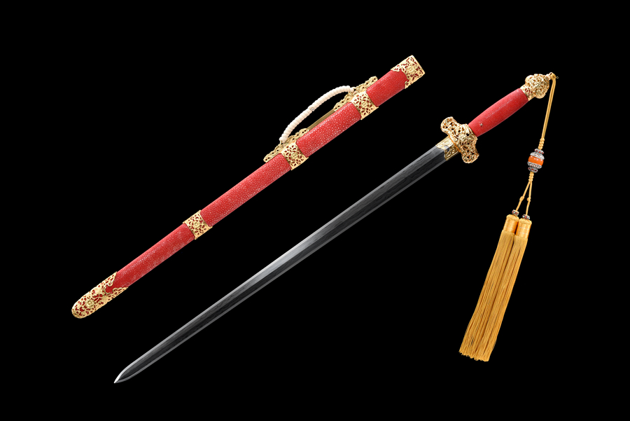 三色铜“青龙刀盘”武士刀（黑檀