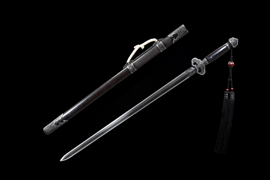 三色铜“青龙刀盘”武士刀（黑檀