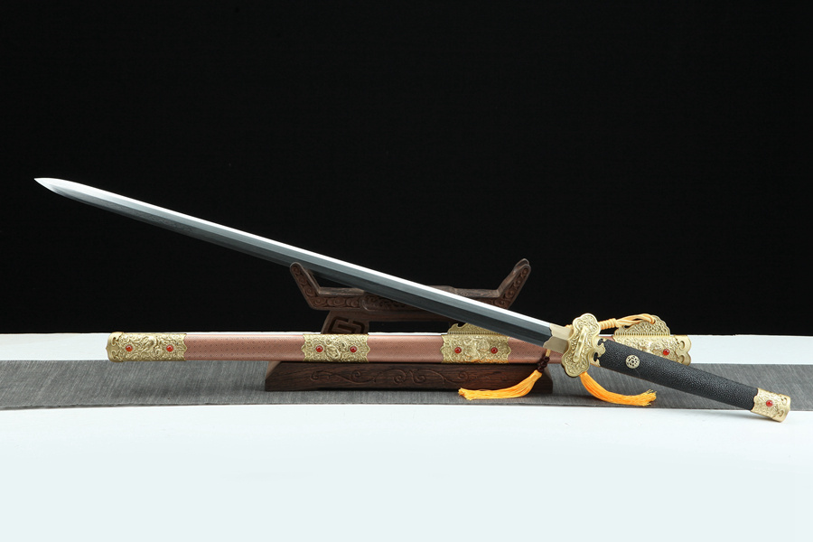 三色铜“青龙刀盘”武士刀（黑檀