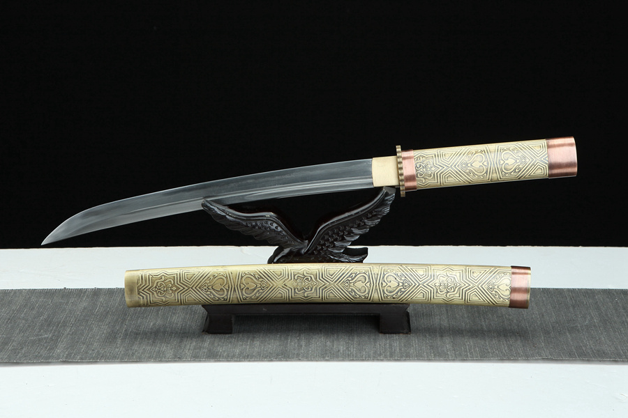 三色铜“青龙刀盘”武士刀（黑檀