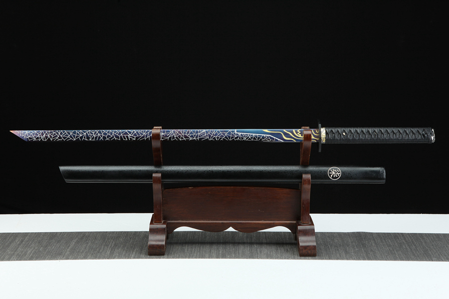 三色铜“青龙刀盘”武士刀（黑檀