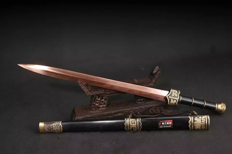 三色铜“青龙刀盘”武士刀（黑檀