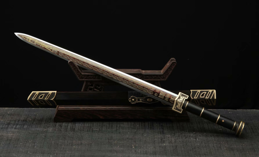 三色铜“青龙刀盘”武士刀（黑檀