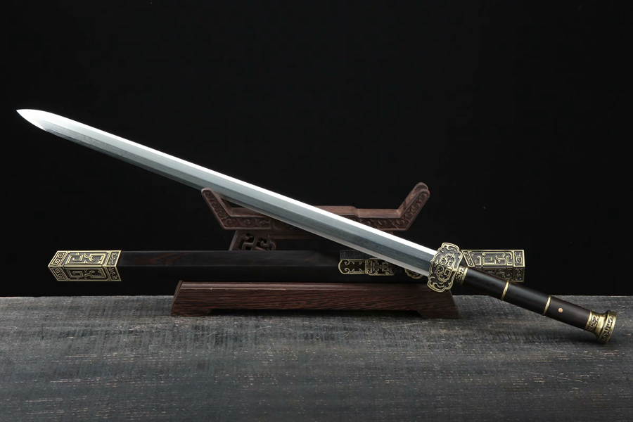 三色铜“青龙刀盘”武士刀（黑檀