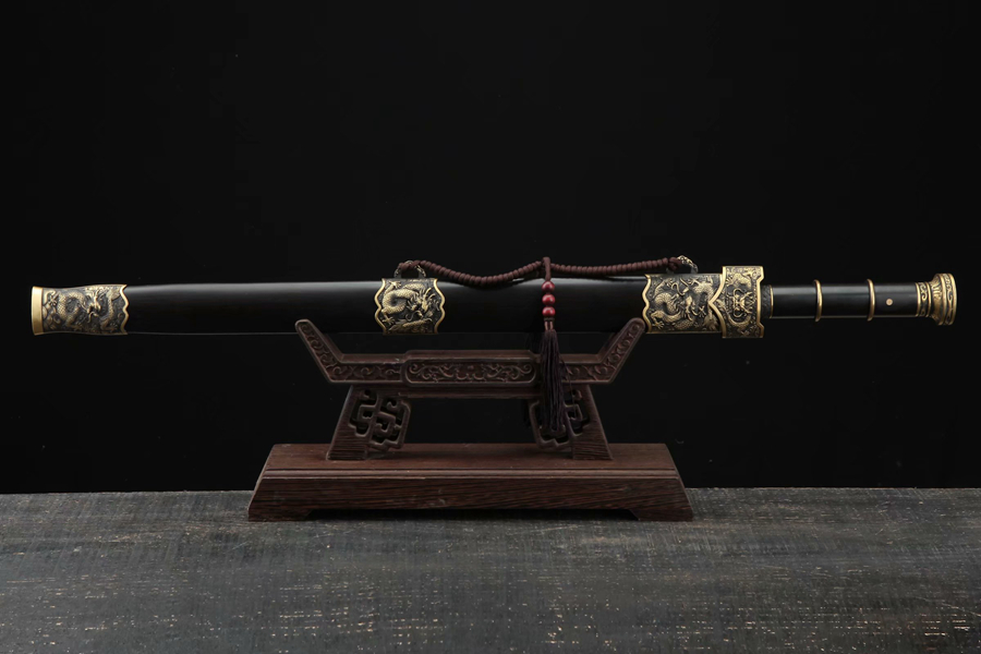 三色铜“青龙刀盘”武士刀（黑檀