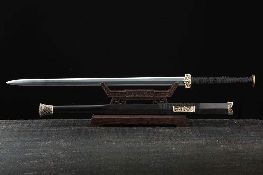 三色铜“青龙刀盘”武士刀（黑檀