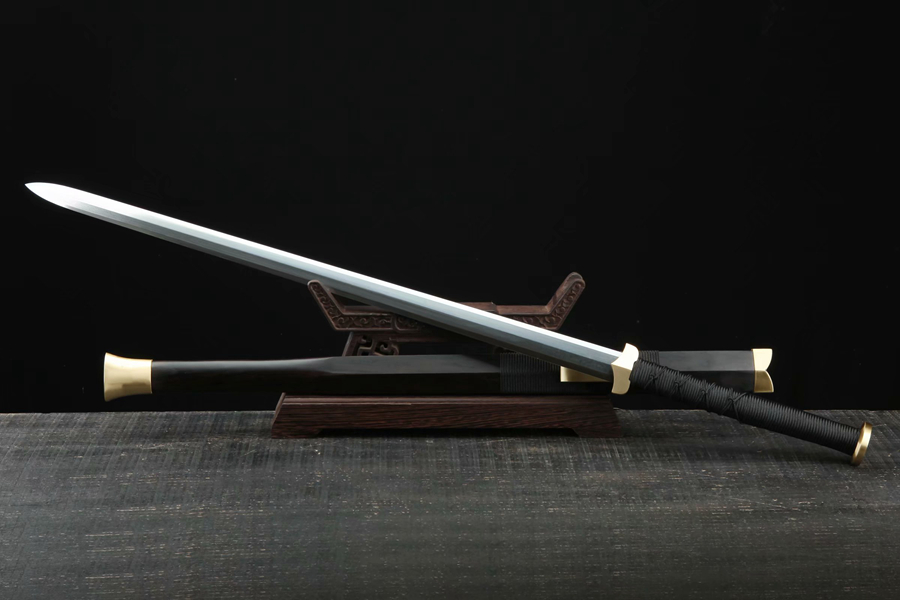 三色铜“青龙刀盘”武士刀（黑檀