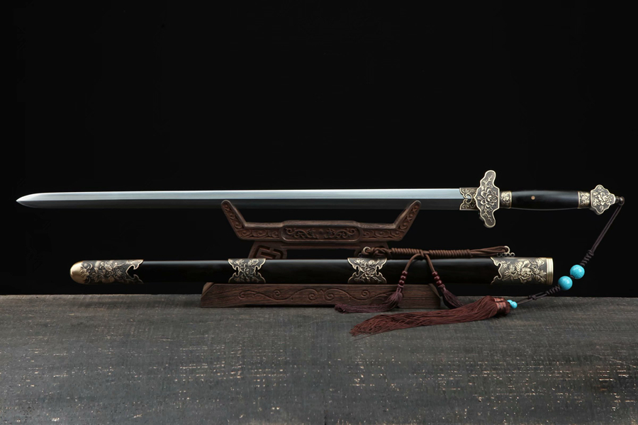 三色铜“青龙刀盘”武士刀（黑檀
