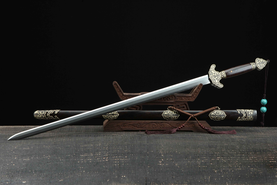 三色铜“青龙刀盘”武士刀（黑檀